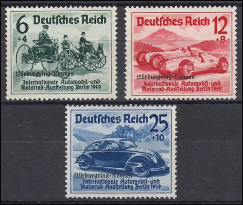 695-697 Nürburgring-Rennen mit Aufdruck, Satz sauber entfalzt *