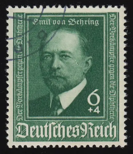 760 III Behring 6 Pf - Plattenfehler Fleck auf rechter Wange, gestempelt O