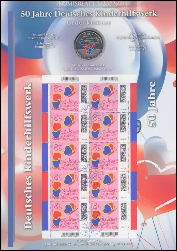 3676 50 Jahre Deutsches Kinderhilfswerk - Numisblatt 3/2022