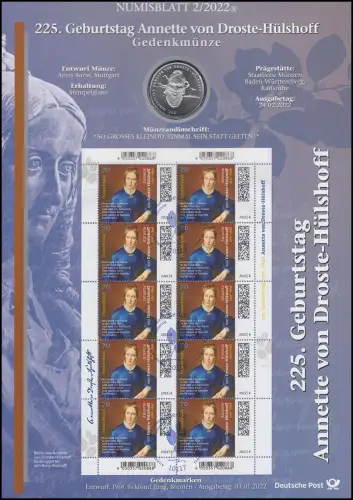 3658 225.Geburtstag von Annette von Droste-Hülshoff - Numisblatt 2/2022