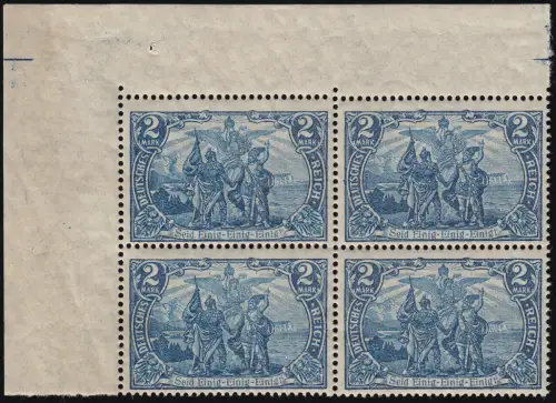 95 B II PF I Freimarke 2 Mark im Eck-Vbl. mit Plattenfehler Strich im E,  **