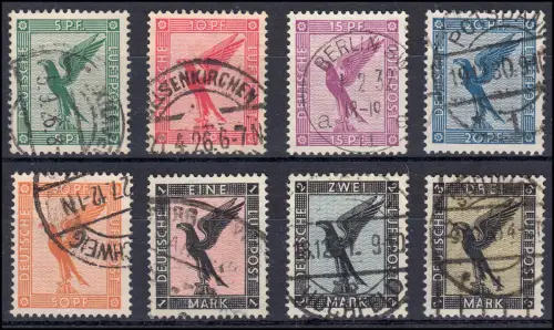 378-384 Flugpostmarken Adler, 8 Werte, Satz komplett gestempelt O