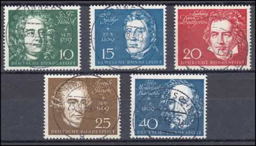 315-319 aus Block 2 Beethoven Einzelmarken mit fast zentrischen Tagesstempeln O