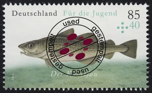 3256 Jugend Salzwasserfische - Kabeljau, gestempelt O
