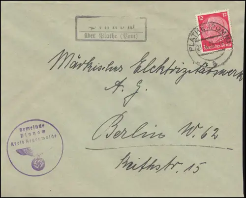 Landpost Pinnow über Plathe Pommern 21.4.1938