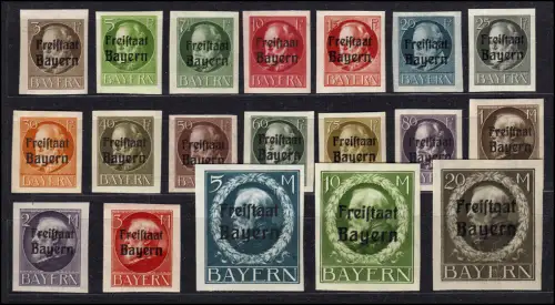 152-170B Aufdruck Freistaat Bayern auf Ludwig geschnitten, Satz kpl. 19 Werte **