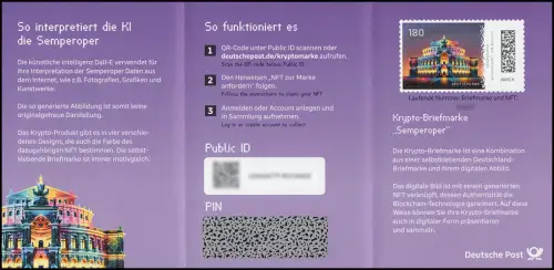 133b Markenheftchen LILA mit 3931 Semperoper Dresden, orig. postfrisch **