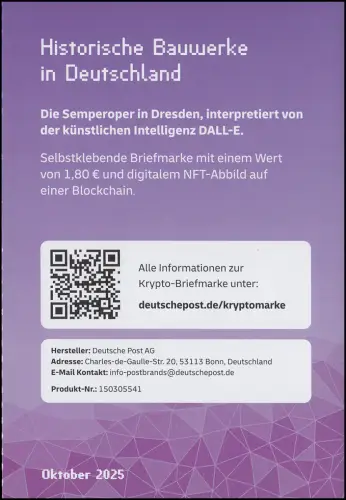 133b Markenheftchen LILA mit 3931 Semperoper Dresden, orig. postfrisch **