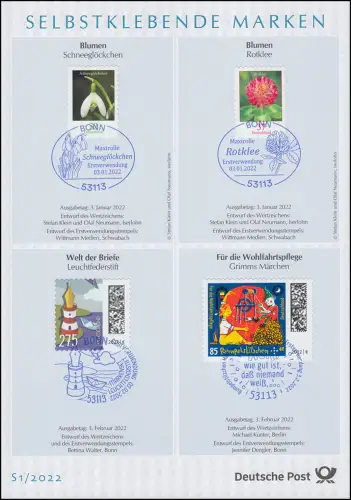 ETB S1/2022 SELBSTKLEBENDE Blumen, Welt der Briefe, Benjamin Blümchen etc.