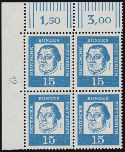 203 DZ Bed. Deutsche 15 Pf Druckerzeichen 12, Eck-Vbl. postfrisch **