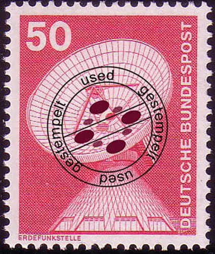 851 Industrie und Technik 50 Pf Erdefunkstelle, NEUE Fluo, gestempelt O