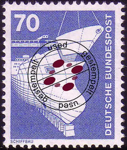 852 Industrie und Technik 70 Pf Schiffbau, NEUE Fluo, gestempelt O
