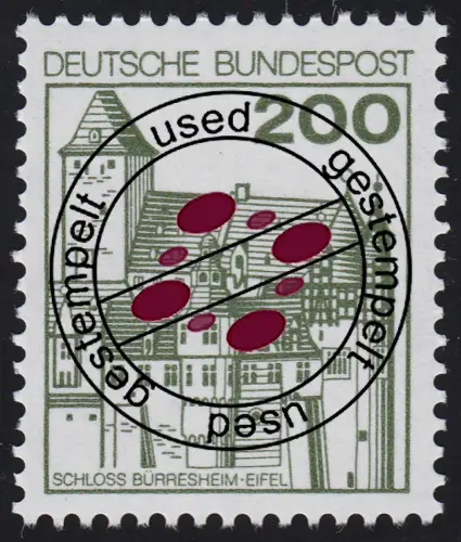 920 Burgen und Schlösser 200 Pf Bürresheim, NEUE Fluoreszenz, gestempelt O