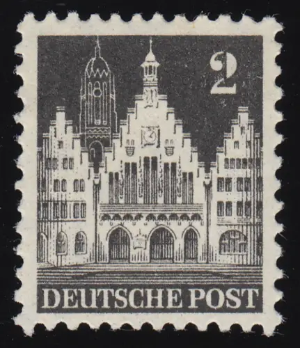 Bizone 73 XF Bauten 2 Pf., weit gezähnt, postfrisch **