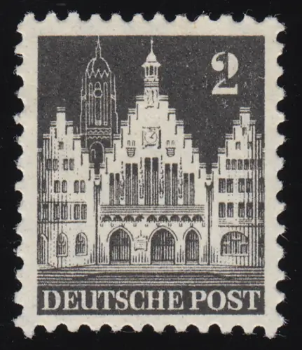 Bizone 73 XF Bauten 2 Pf., weit gezähnt, postfrisch **