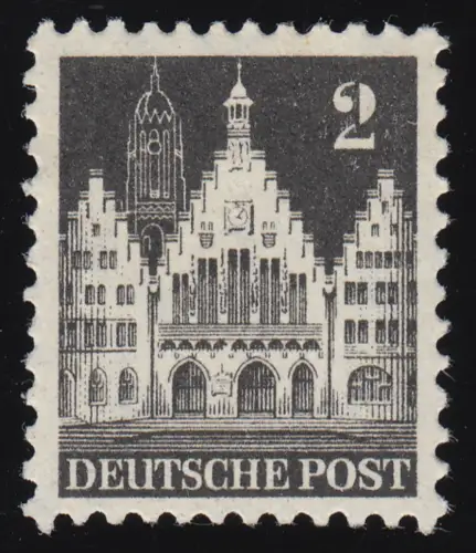 Bizone 73 XF Bauten 2 Pf., weit gezähnt, postfrisch **