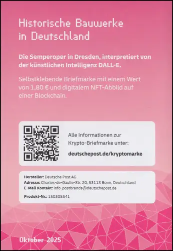 133d Markenheftchen PINK mit 3931 Semperoper Dresden, original postfrisch **