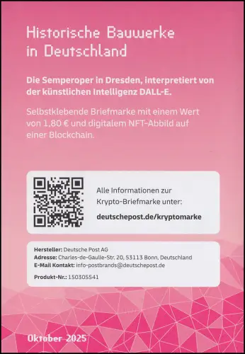 133d Markenheftchen PINK mit 3931 Semperoper Dresden, original postfrisch **