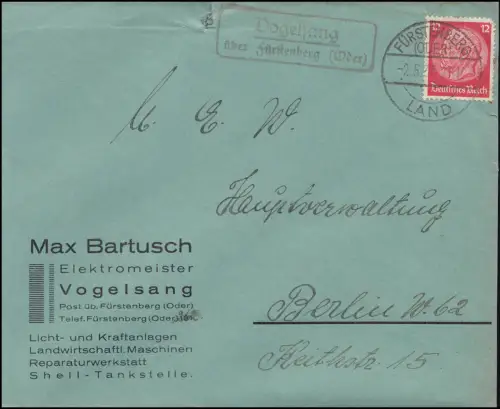 Landpost Vogelsang über Fürstenberg 2.5.1937