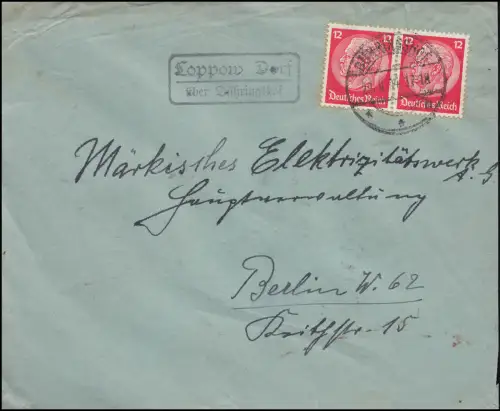 Landpost Loppow Dorf über Dühringshof 29.8.1934