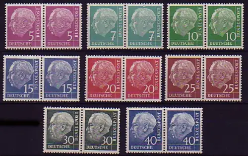 179-260y Heuss lumogen 8 Werte, waagerechte Paare, Satz **