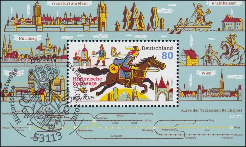 Block 86 Europa - Historische Postwege 2020, Erstverwendungsstempel BONN 7.5.20