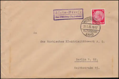 Landpost Klein-Breese über Wittenberge Land, Bezirk Potsdam - 25.5.1935