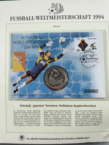 Fußball-WM 1994 USA - Numisbrief Bhutan, Silber 925