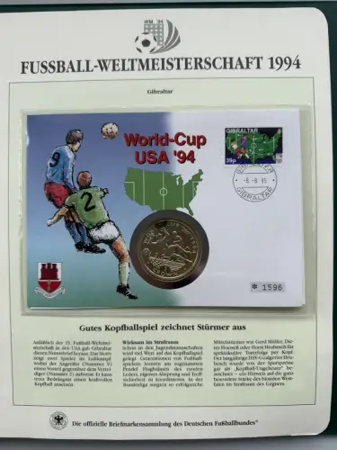 Fußball-WM 1994 USA - Numisbrief Gibraltar, Silber, 38,6 mm