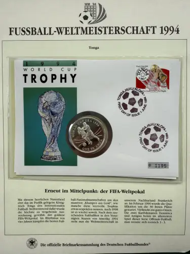Fußball-WM 1994 USA - Numisbrief Tonga, Silber 925, 38,6 mm