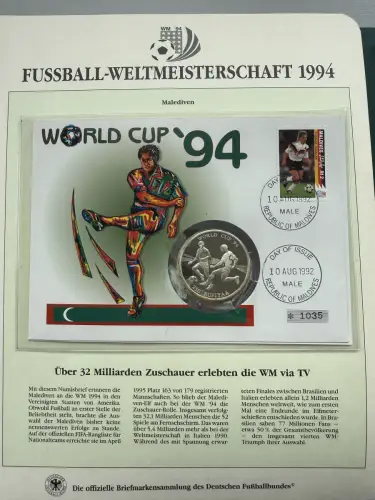 Fußball-WM 1994 USA - Numisbrief Malediven, Silber, 38,6 mm