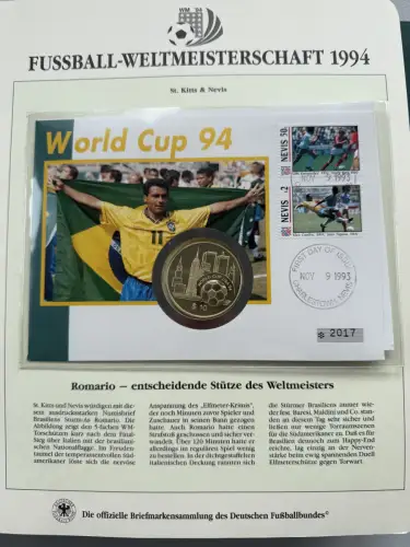 Fußball-WM 1994 USA - Numisbrief St. Kitts und Nevis, Silber 925, 38,6 mm