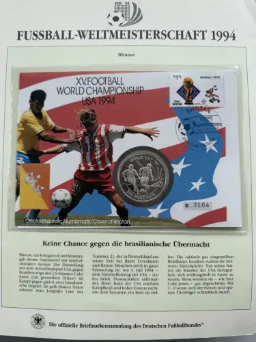 Fußball-WM 1994 USA - Numisbrief Bhutan, Silber, 38,6 mm