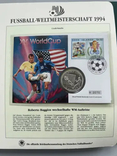 Fußball-WM 1994 USA - Numisbrief Cook-Inseln, Silber, 38,6 mm