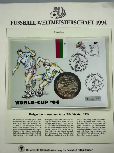 Fußball-WM 1994 USA - Numisbrief Bulgarien, Silber 925, 38,6 mm