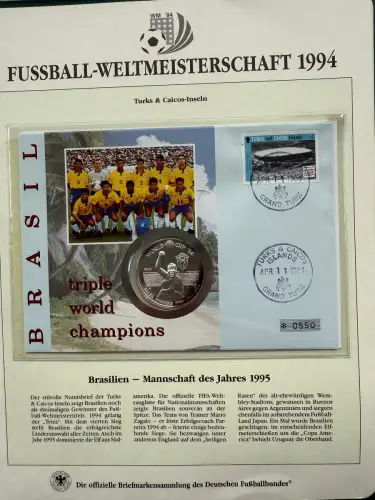 Fußball-WM 1994 USA - Numisbrief Turks und Caicos-Inseln, Silber 925, 38,6 mm