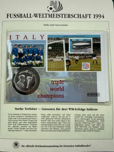 Fußball-WM 1994 USA - Numisbrief Turks and Caicos, Silber 925