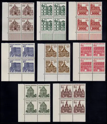 454-461 Bauten 8 Werte, Eckrand-Viererblock unten links, Satz postfrisch **