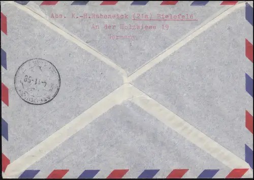 Berlin 179-180 auf Erstflugbrief Frankfurt - Kairo 3.11.1958, Ankunftsstempel