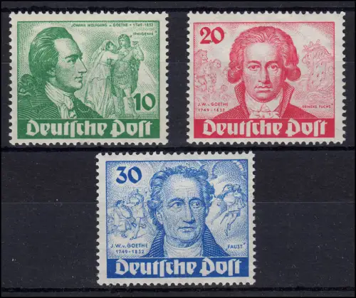 61-63 Goethe 1949, kompletter Satz Originalgummierung, kleine Mängel