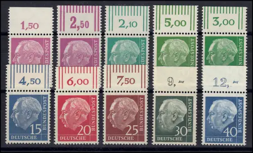 179-260y Heuss lumogen 10 Werte Oberrand incl 179yPOR und 183ya und b WOR