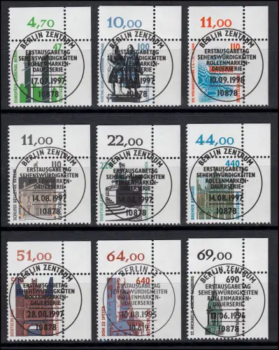 1811 ff SWK 9 DM-Werte aus 10er-Bogen kpl. Ecke oben rechts, Satz ESST Berlin