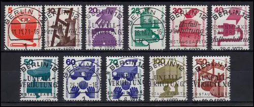 402ff Unfall 1971/73 komplett 11 Werte Satz BERLIN Versandstelle Ersttags-O