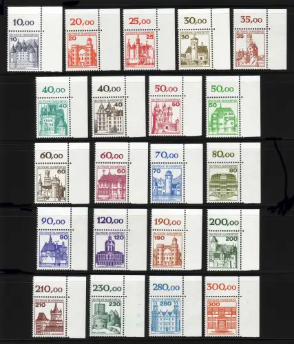 913 ff Burgen und Schlösser 21 Werte, Satz Ecken oben rechts, ** postfrisch