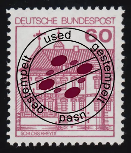 1028AI Burgen und Schlösser 60 Pf Rheydt, NEUE Fluoreszenz, gestempelt O
