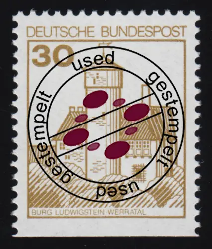 914DI Burgen und Schlösser 30 Pf Ludwigstein, BUCHDRUCK neue Fluoreszenz O