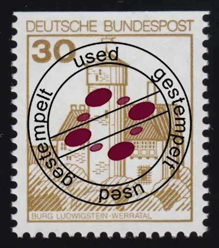 914CI Burgen und Schlösser 30 Pf Ludwigstein, BUCHDRUCK neue Fluoreszenz O