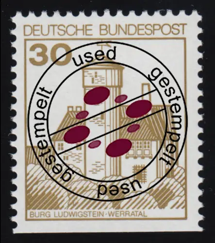 914DII u Burgen und Schlösser 30 Pf Ludwigstein, LETTERSET gestempelt O