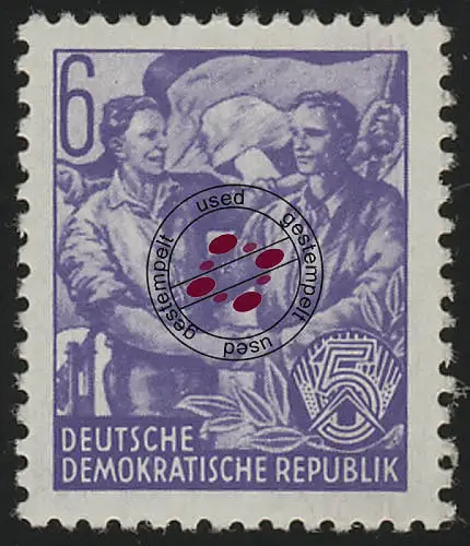 364 XI Fünfjahrplan 6 Pf Wz.2 XI, Offset-Urdruck gestempelt O