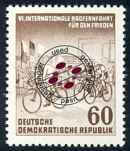 357 Radfernfahrt für den Frieden 60 Pf, gestempelt O